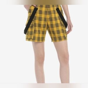 Hot Topic Yellow Plaid Cargo Suspender Bermuda Shorts